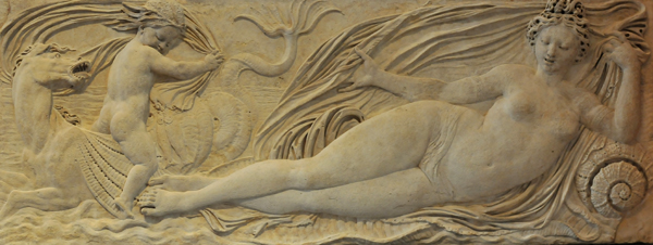 Nymphe et un petit génie sur un cheval marin. Jean Goujon.